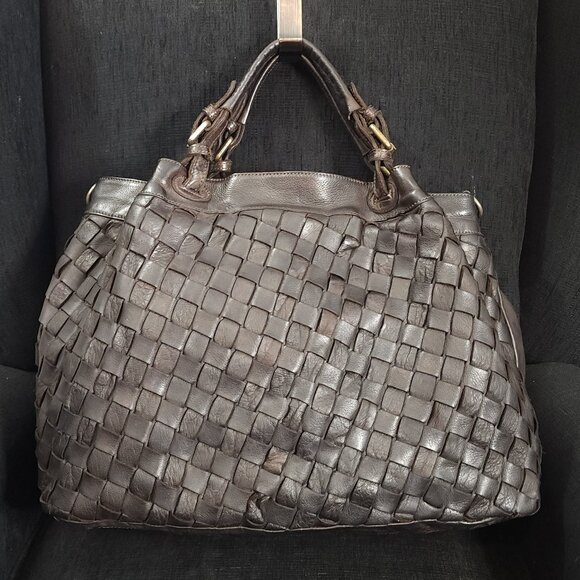 Civico 93 Handbags - Civico 93  Large Brown Woven Leather Tote Bag Made In Italy